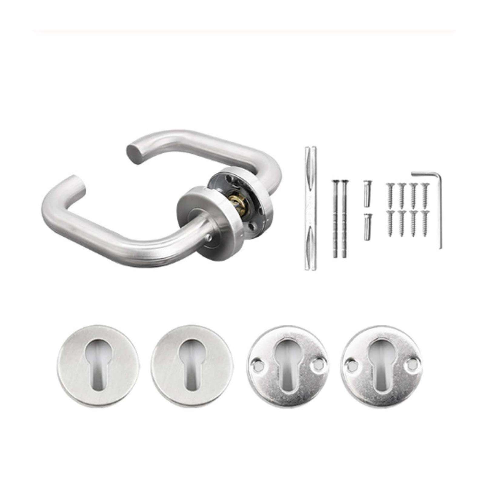 WSZMD Closet Passage Door Locks Silver Stainless Steel Door Handles with Lock for Interior Doors Sliding Room Bathroom Door Handles Lever Hardware, Internal Lever Handl (Color : Handle) 1