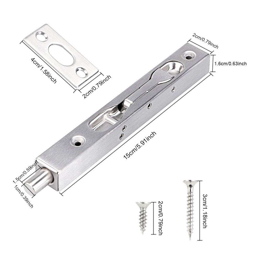 BUZIFU 2 Pack Door Flush Bolt Latch 6 Inch, Stainless Steel, Silver, Modern Style, Residential Doors 2