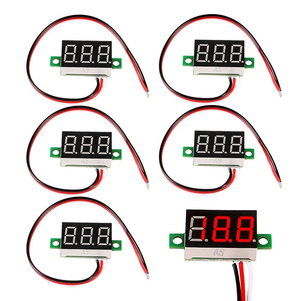 ALAMSCN Mini LED Digital Voltmeter 0-30V 0.36 inch Voltage Meter DC 5V 12V 24V Volt Tester Detector 3 Wire Red (PACK of 6) 1