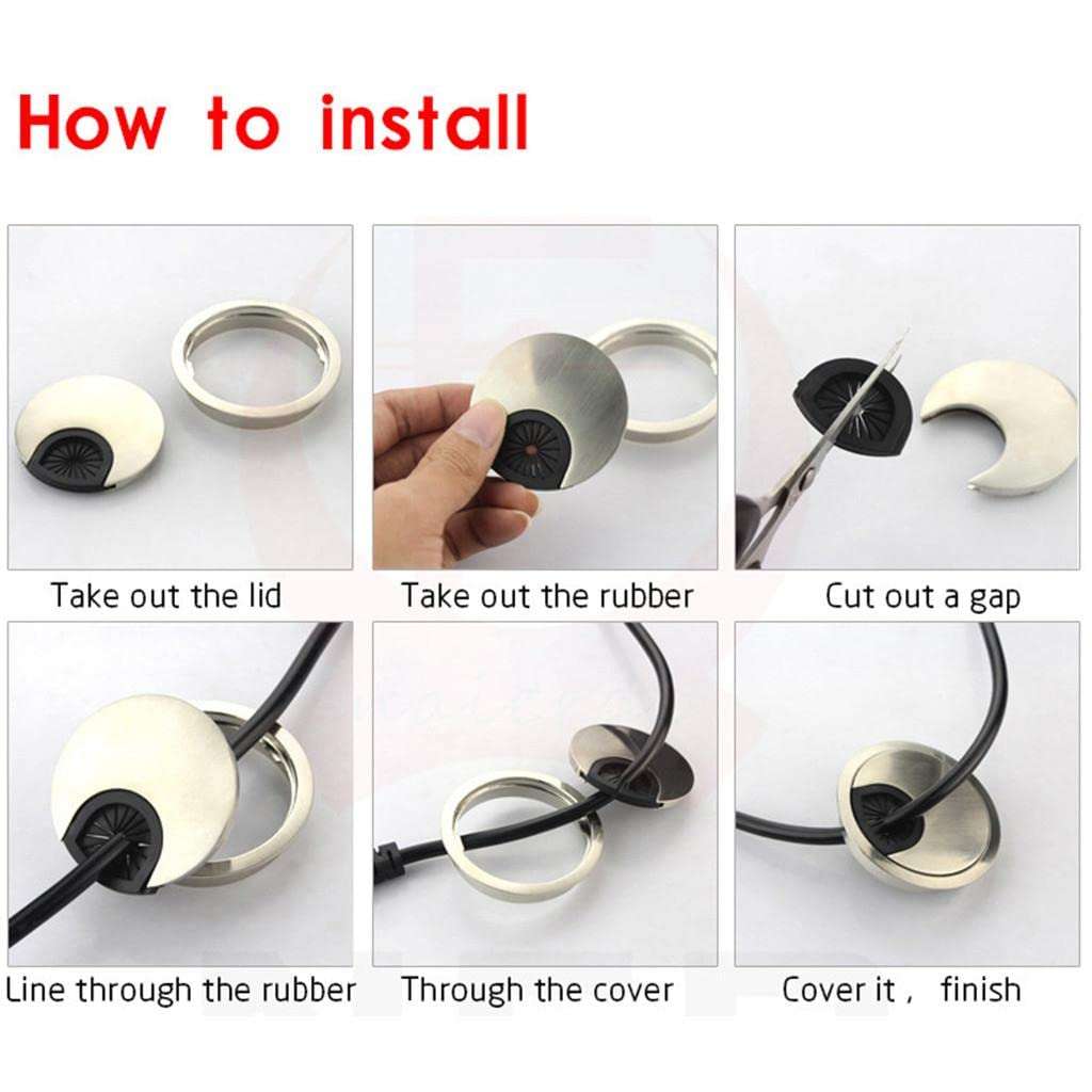 2Pcs 50mm Computer Desk Table Grommet Cable Port Wire Hole Cover Silver 3