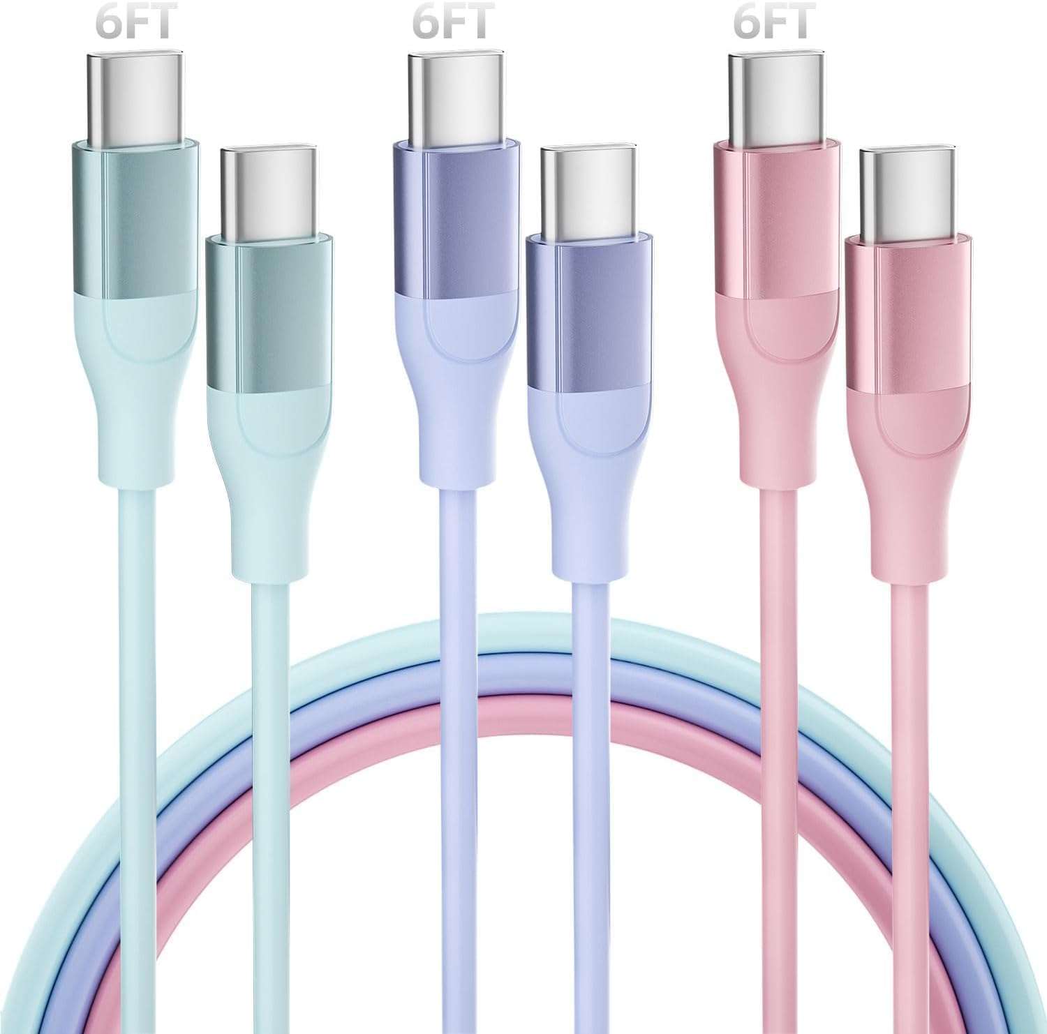 3 Pack 6 FT USB C Charger Cable 60W Type C to USB C Cable Fast Charging Cord 1