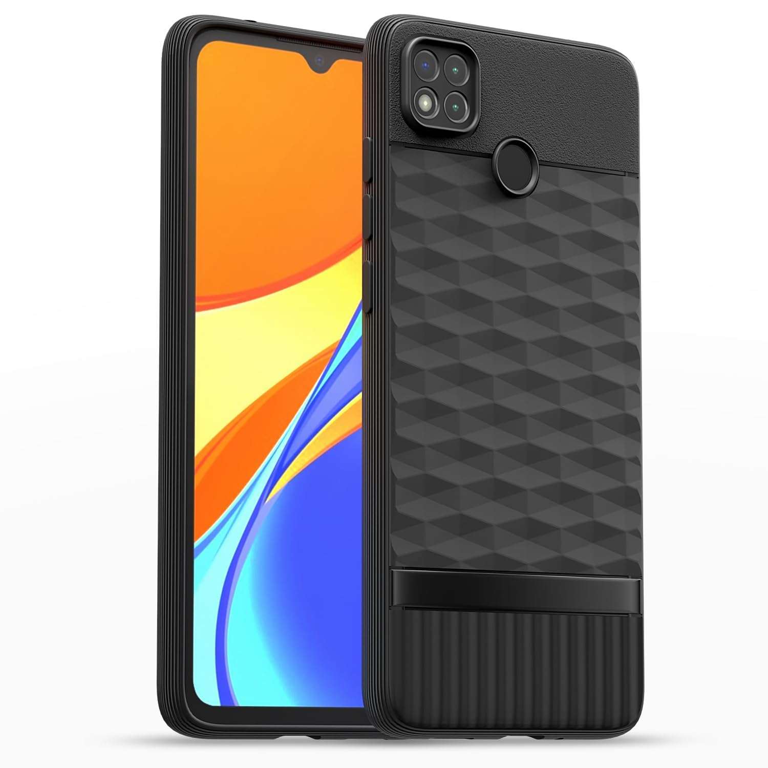 Pikkme Back Cover for Poco C31, Mi Redmi 10A / 10A Sport, Redmi 9 / Redmi 9 Activ / 9C Camera Protection 3D Hexa Cube Design Silicone Protective Bumper Case (Black) 1