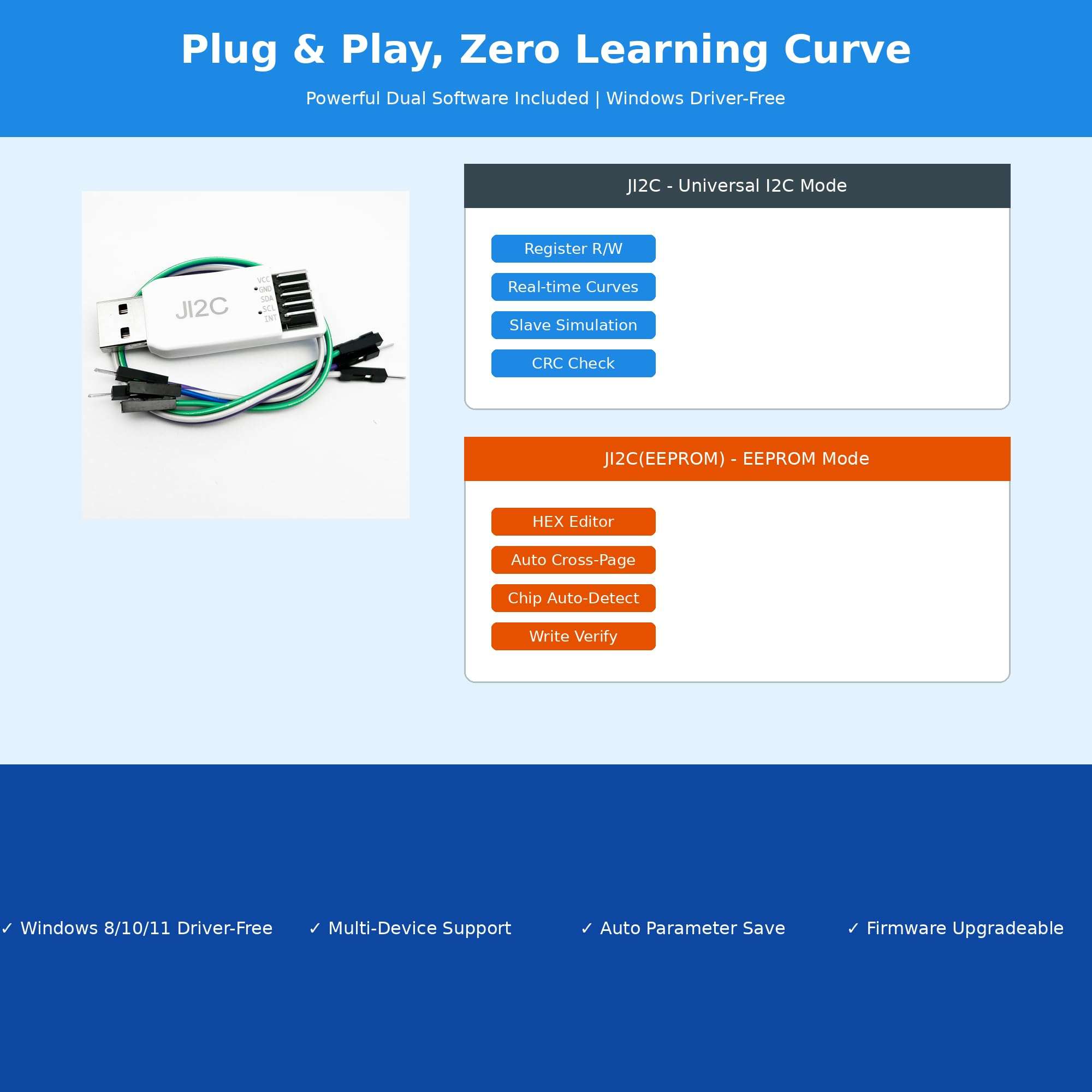 Pibiger JI2C USB to I2C Adapter & EEPROM Debugger | Multi-Device Support, Real-Time Curve Plotting, Fast Read/Write for I2C Registers - Windows Compatible 6