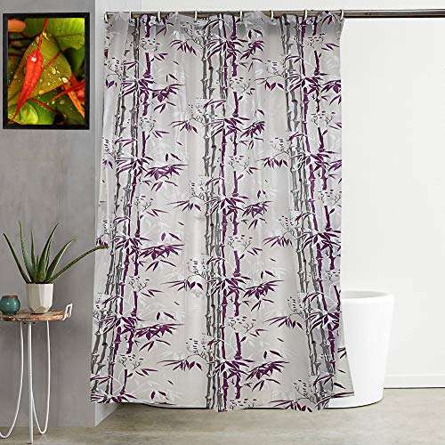 Heart Home PVC 7 Feet Shower Curtain with 8 Hooks (Purple)- CTHH410