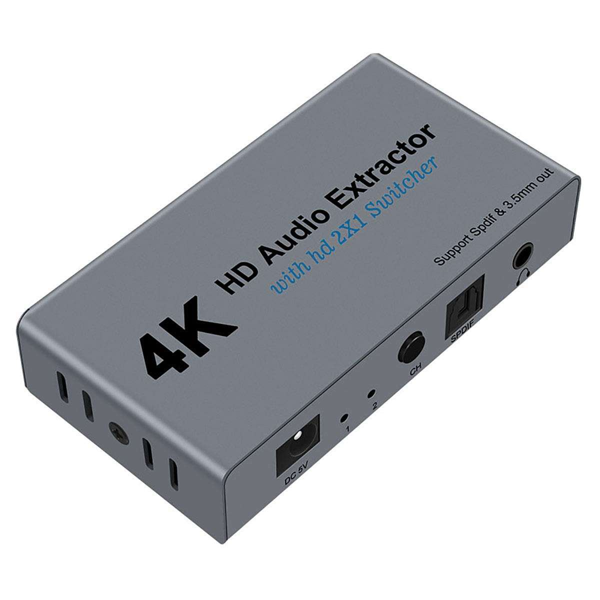 HDMI Switch 2x1 HDMI Splitter 2 in 1 Out Switcher HDMI Converter with 3.5mm/Optical Audio Extractor Adapter Support 4K30HZ 1080P Full HD for Xbox360 PS4 Roku HDTV Apple TV 1