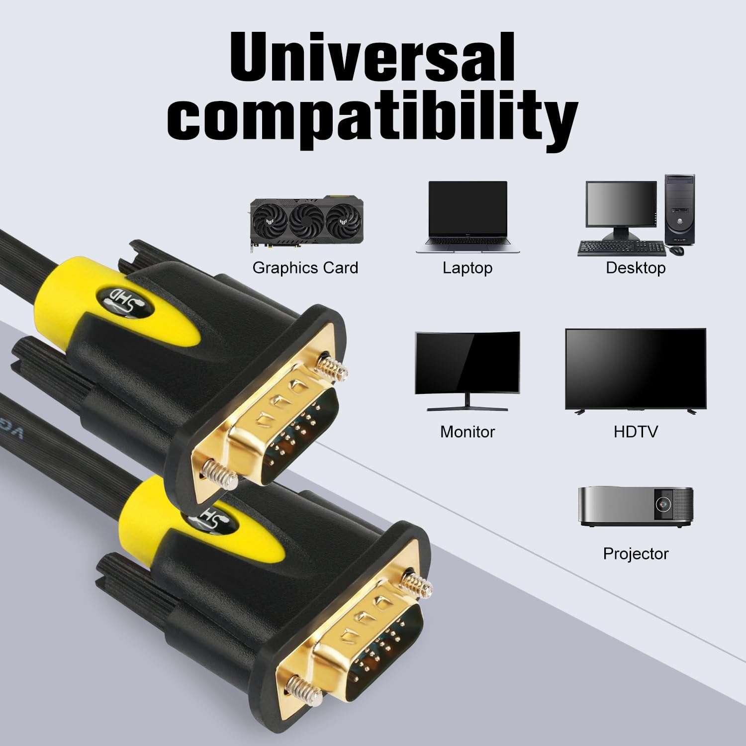 SHD VGA Cable 6Feet, VGA to VGA Monitor Cable HD15 SVGA for PC Laptop TV Projector Black and Red Color 2