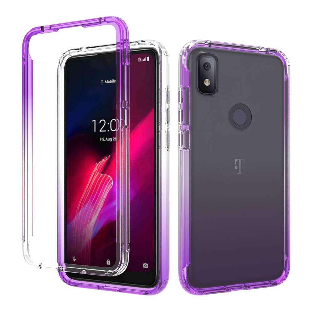 Dzxouui for T-Mobile Revvl 4 Case,TCL Revvl 4 Case,Heavy Duty 2 in 1 Shockproof Bumper Hybrid Back Clear TPU Protection Cover Phone Cases for T-Mobile Revvl 4(Clear/Purple) 1