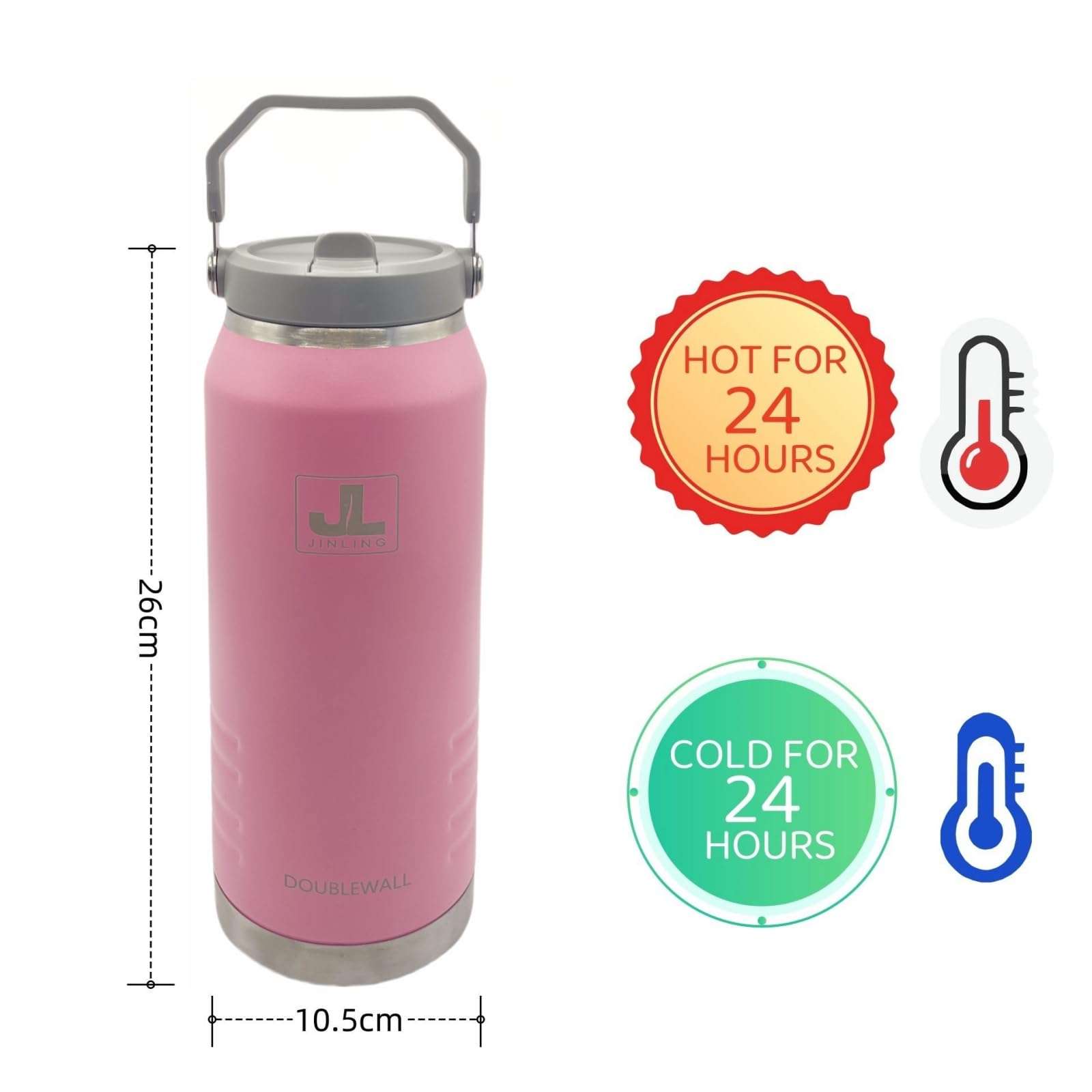 JINLING 56oz Insulated Water Bottle with Straw,Stainless Steel Flask for Sports and Travel,BPA-Free,Leak Proof Locking Lid,Double Wall,Wide Mouth (pink) 4