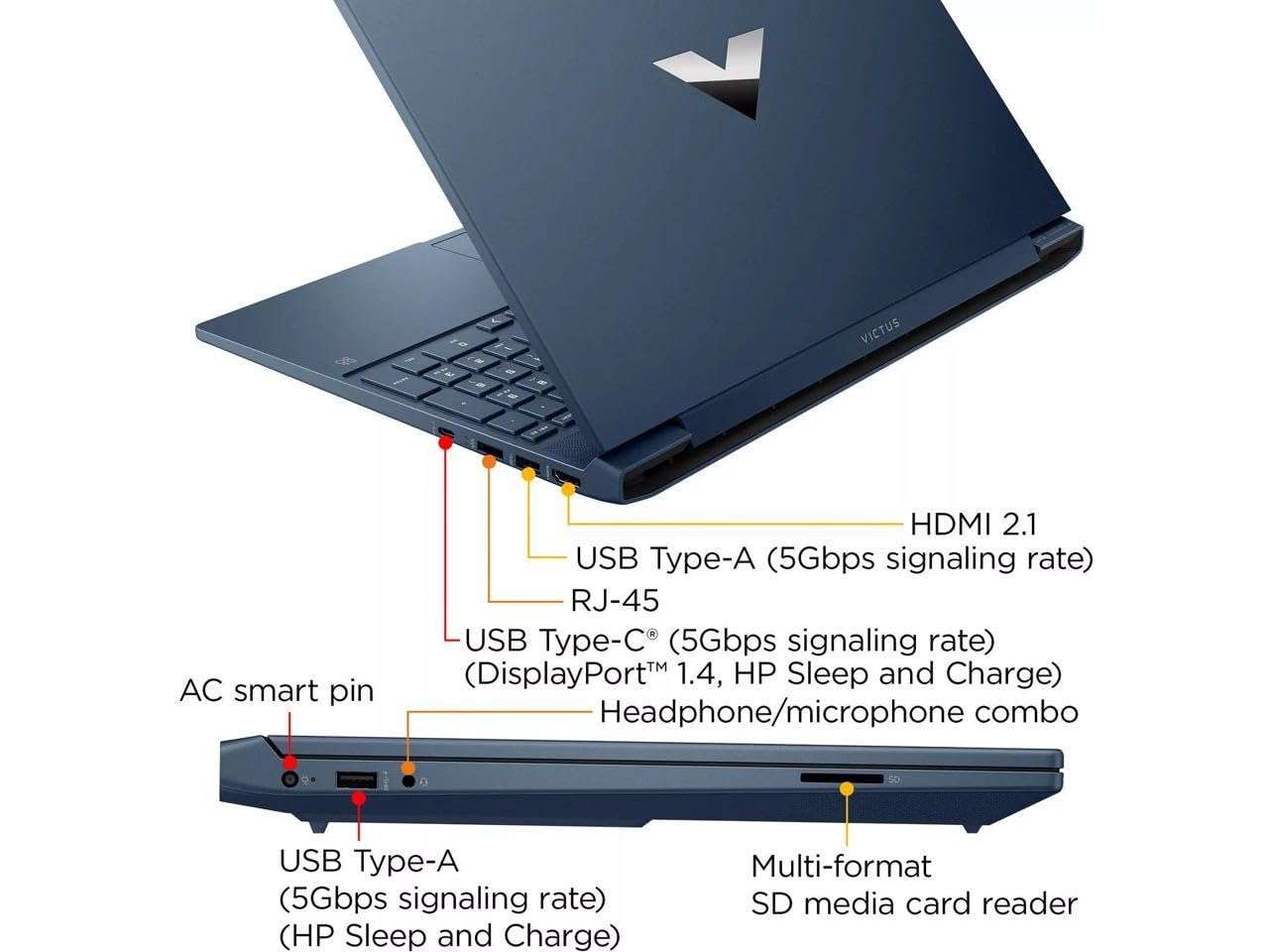 HP Victus 15.6" FHD 144HZ Gaming Laptop | Intel Core i5-12450H | NVIDIA GeForce GTX 3050 | Backlit | Gray | 32GB RAM | 512GB SSD | Windows 11 Home | Bundle with USB 3.0 Hub 3