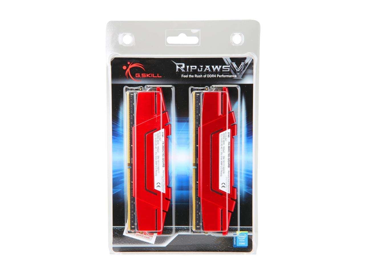 G.SKILL RipjawsV Series DDR4 RAM (XMP) 32GB (2x16GB) 3600MT/s CL19-20-20-40 1.35V Intel AMD Desktop Computer Memory U-DIMM - Red (F4-3600C19D-32GVRB) 3