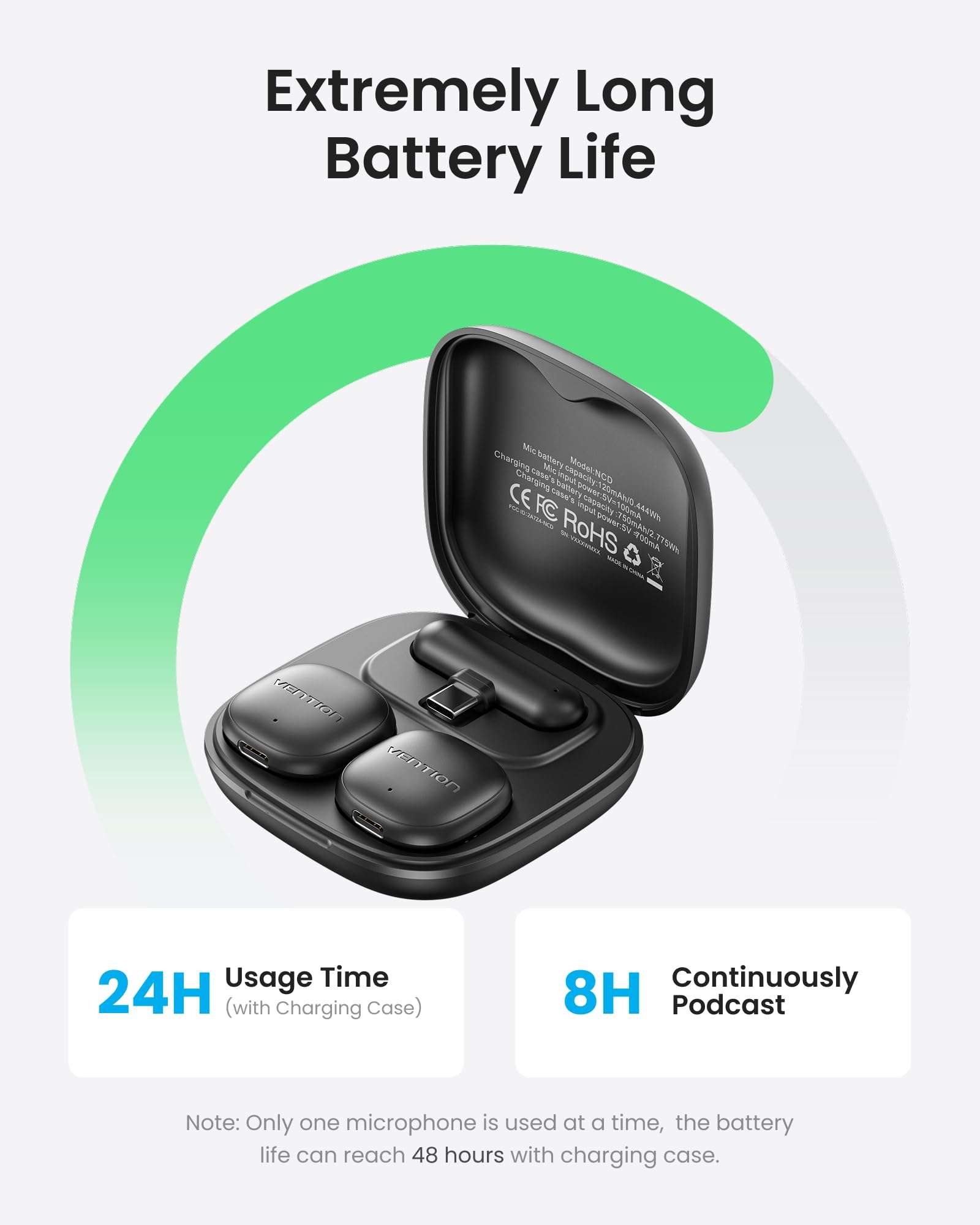 VENTION Mini Wireless Microphone for iPhone 17/16/15 Pro Max, USB C Bluetooth Microphone for Android/Camera, Ai Noise Cancelling Lavalier Mic with 24H Charging Case for Video Recording Vlogging 3