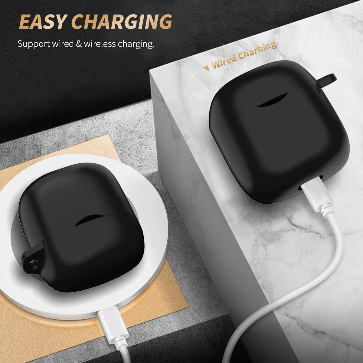 TOLUOHU for JBL Tune 225TWS/220TWS Case Cover,Carry/Shockproof/Waterproof Silicone Protect Skin Case Cover for JBL Tune 225TWS/220TWS Wireless Earbuds Accessories with Keychain 5