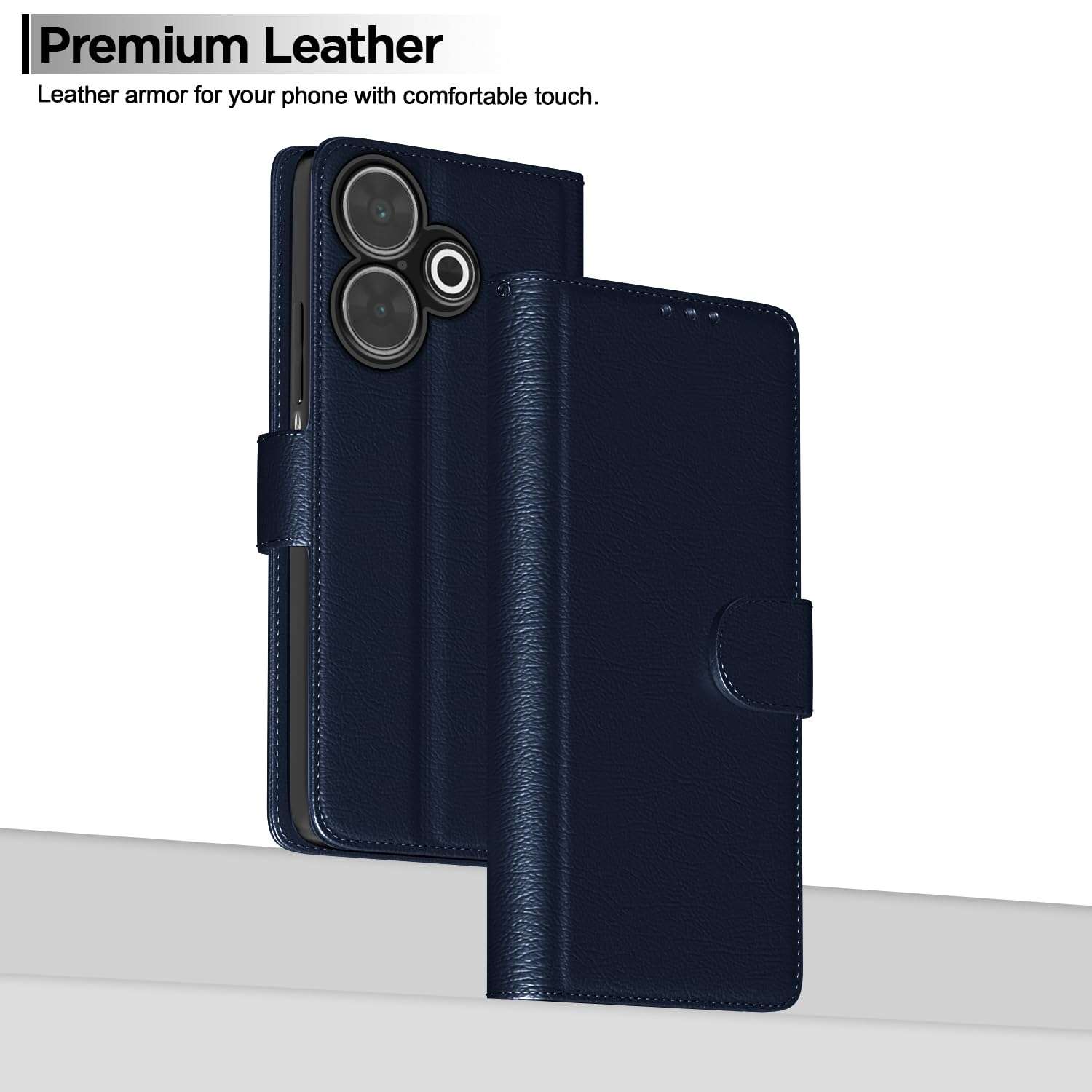 Pikkme Flip Cover Leather Finish | Inside TPU with Card Pockets | Wallet Stand and Shock Proof | Complete Protection Flip Case for Redmi 13 5G / Poco M6 Plus 5G (Blue) 3