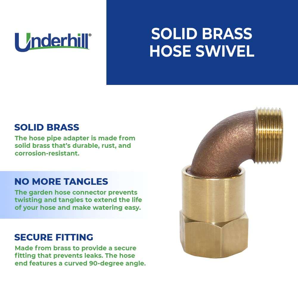 Underhill Garden Hose Swivel, 1-Inch FPT x 1-Inch MHT Outlet, Metal Connectors, Adapter, Fittings, Outdoor Garden, Solid Brass, HS-101 4