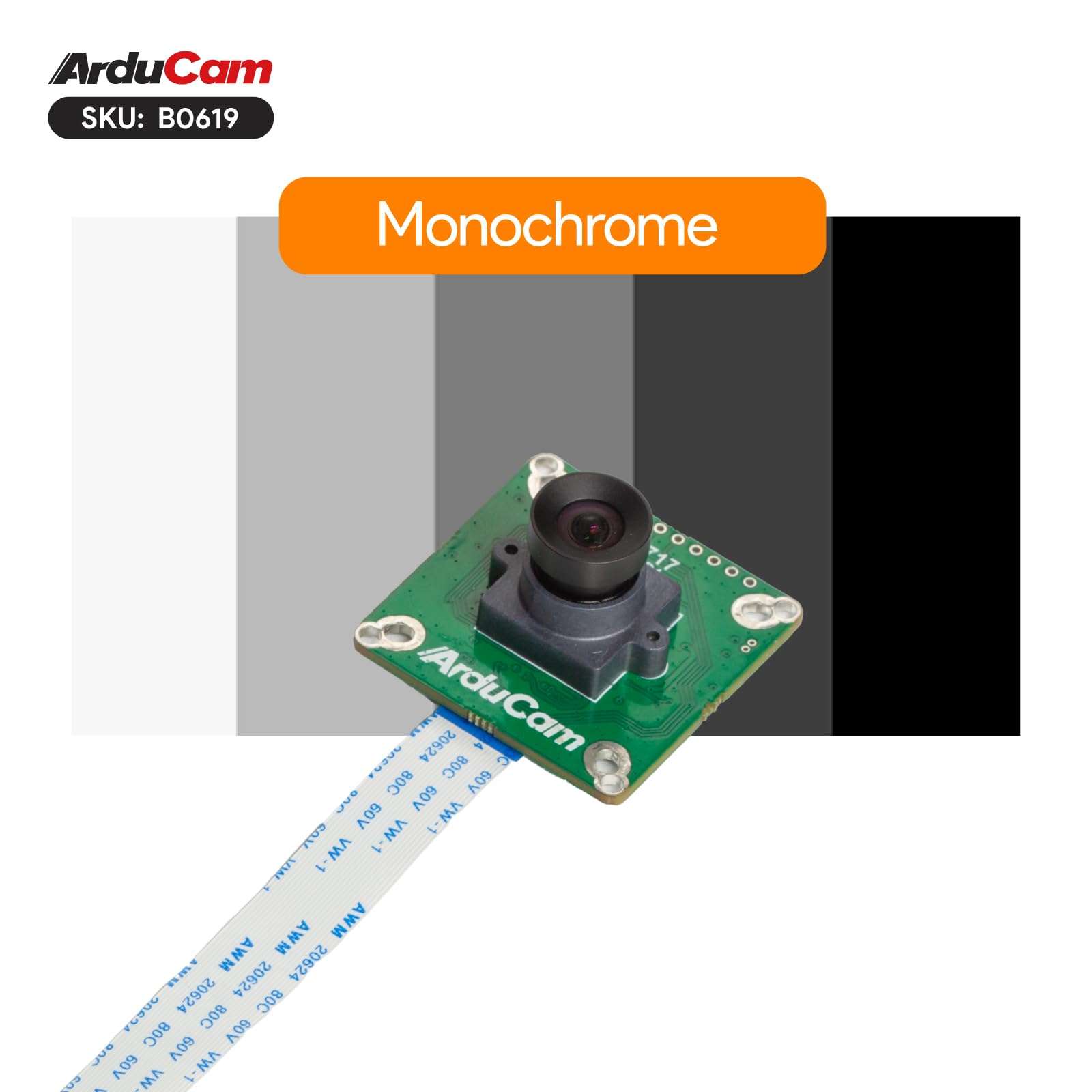 Arducam for Raspberry Pi Global Shutter Camera Module, 1.58MP IMX296 Mono Pi Camera with 96°(D) M12 Lens, 1440×1080@60fps High Speed Camera for Raspberry Pi 5, 4, 3, Pi Zero 2 W 5
