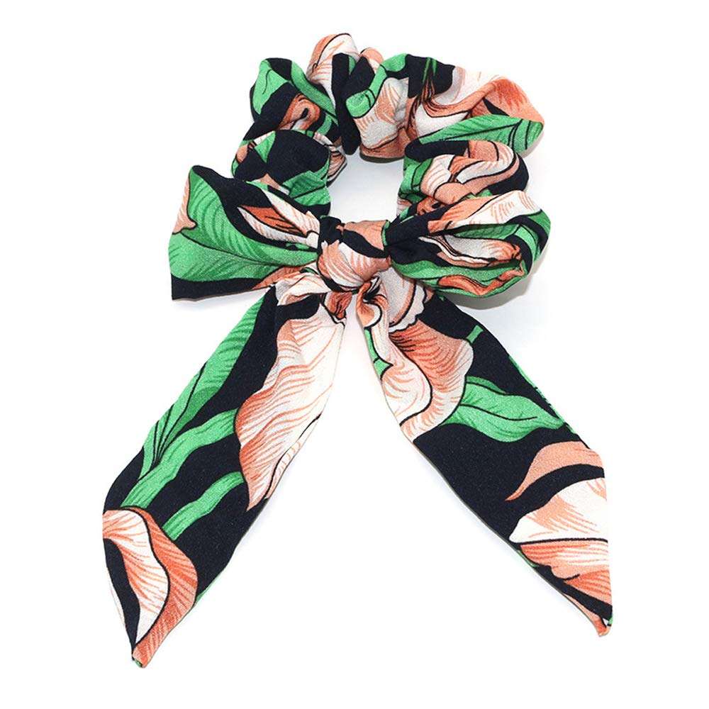 Tropical Travel Style Scrunchy Hair Rope Ties,Ribbon Bow Scrunchies Elastics Hair Bands,Soft Scarf Hair Ties Bowknot Ponytail Holder for Women Girls (Printed Scrunchies -5PCS-A) 6