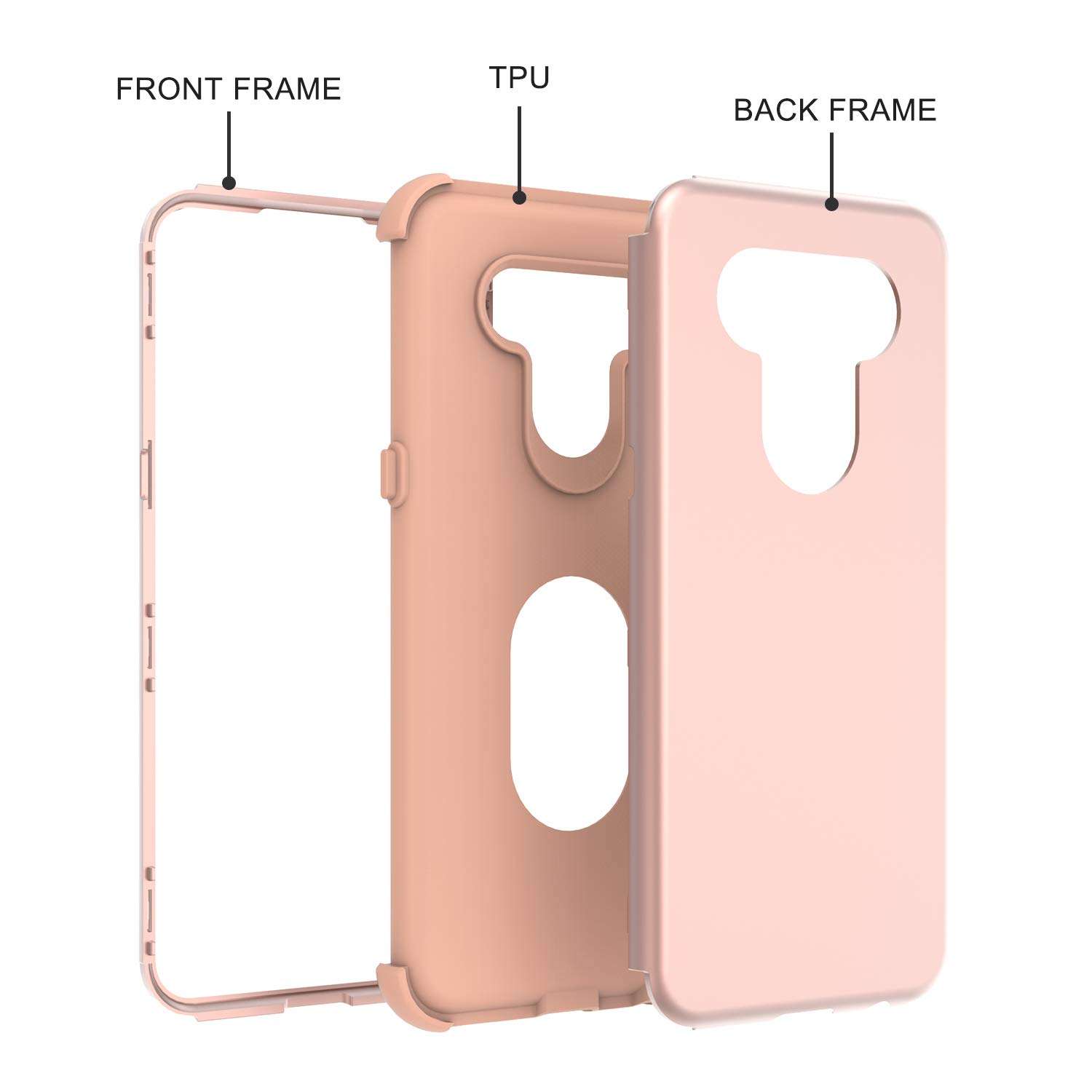 EnCASEs 3 in 1 Full Body Armor Cell Phone Case for LG K51/Q51/LG Reflect, Heavy Duty Front & Back Hybrid Case, Shockproof Bumper Case Cover, Rose Gold 3