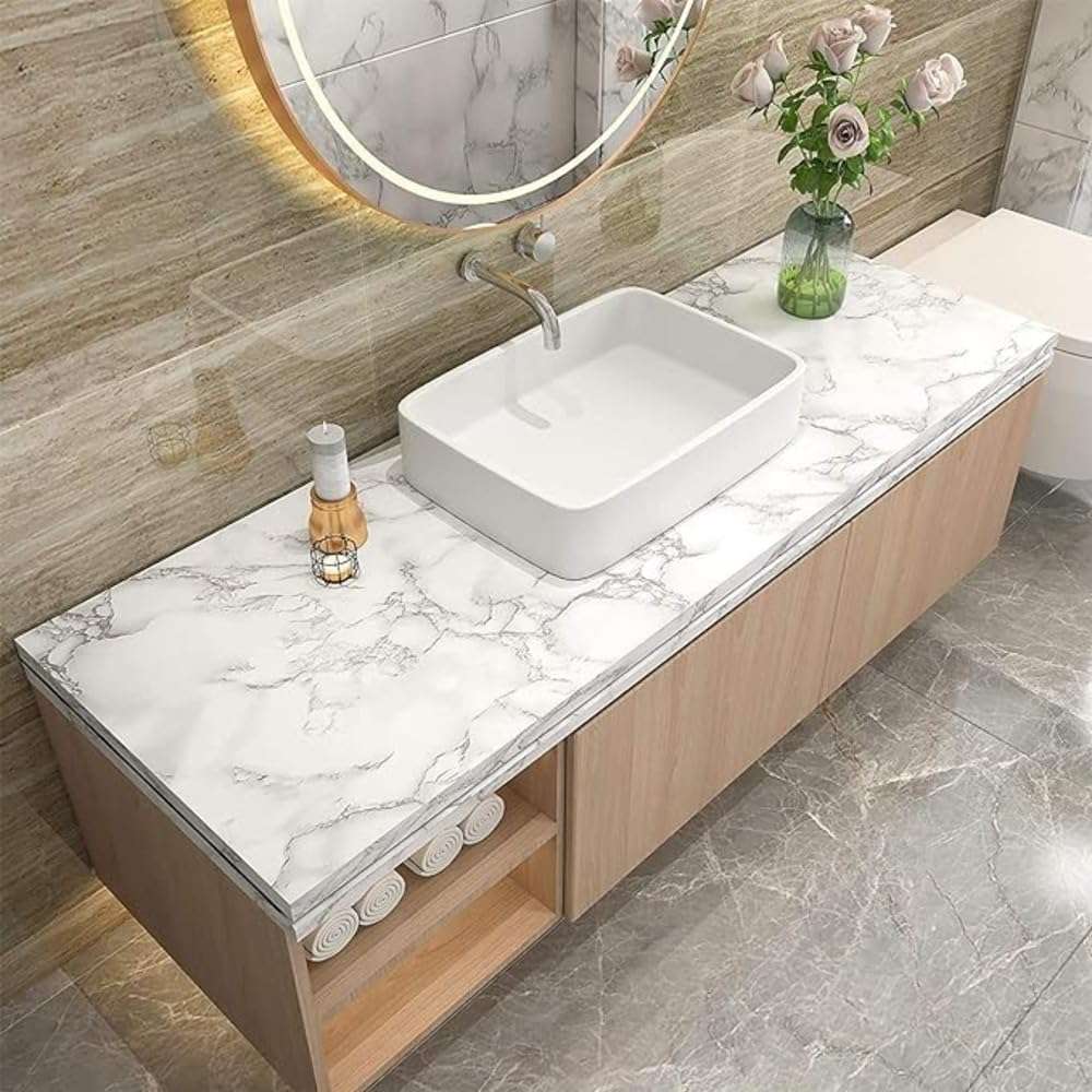 Waterproof Oil-Proof Kitchen Wallpaper Sticker – 60x200 CM Self-Adhesive Roll for Wall, Tile & Platform – Removable & Easy to Clean ((White Marble)-02) 6