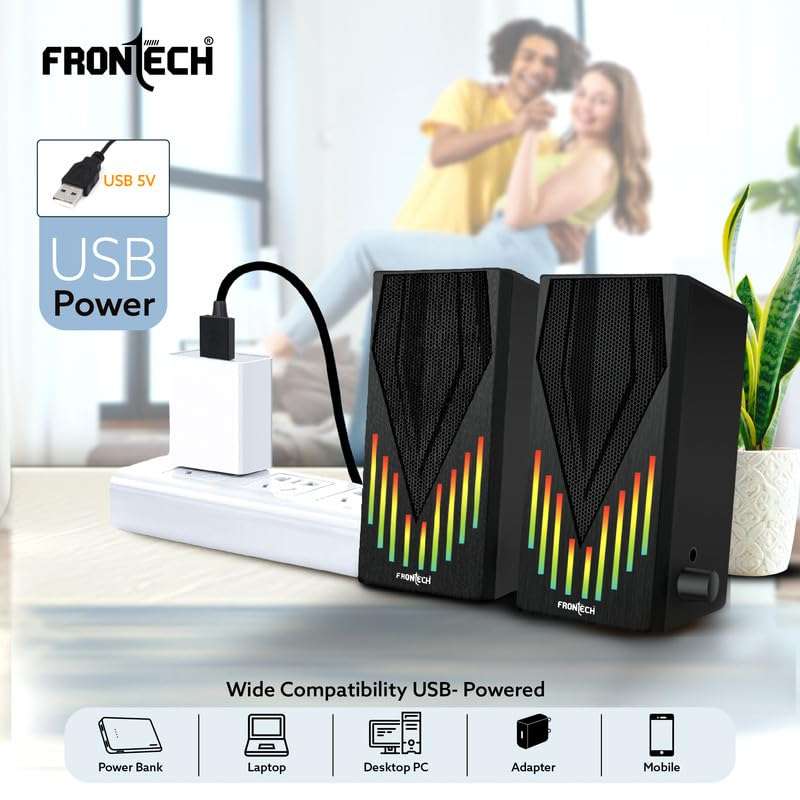 FRONTECH 2.0 USB Powered Multimedia Speakers with RGB Lights | 2 x 3W Drivers (5.2 cm) | AUX Connectivity | for Laptop, PC, Mobile | 1 Year Warranty (SPK-0006, Black) 4