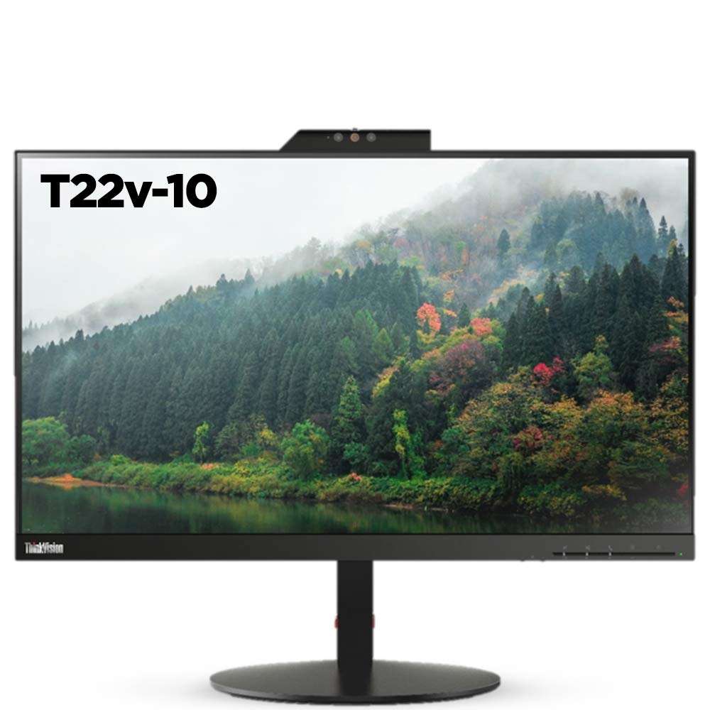 Lenovo ThinkVision T22v-10 21.5 inch LED lit VoIP Monitor - FHD, IPS Panel, Near Edgeless with Full range connectivity - HDMI, VGA, DP ports, USB Hub, fully functional stand with Camera, Speaker & Mic 1