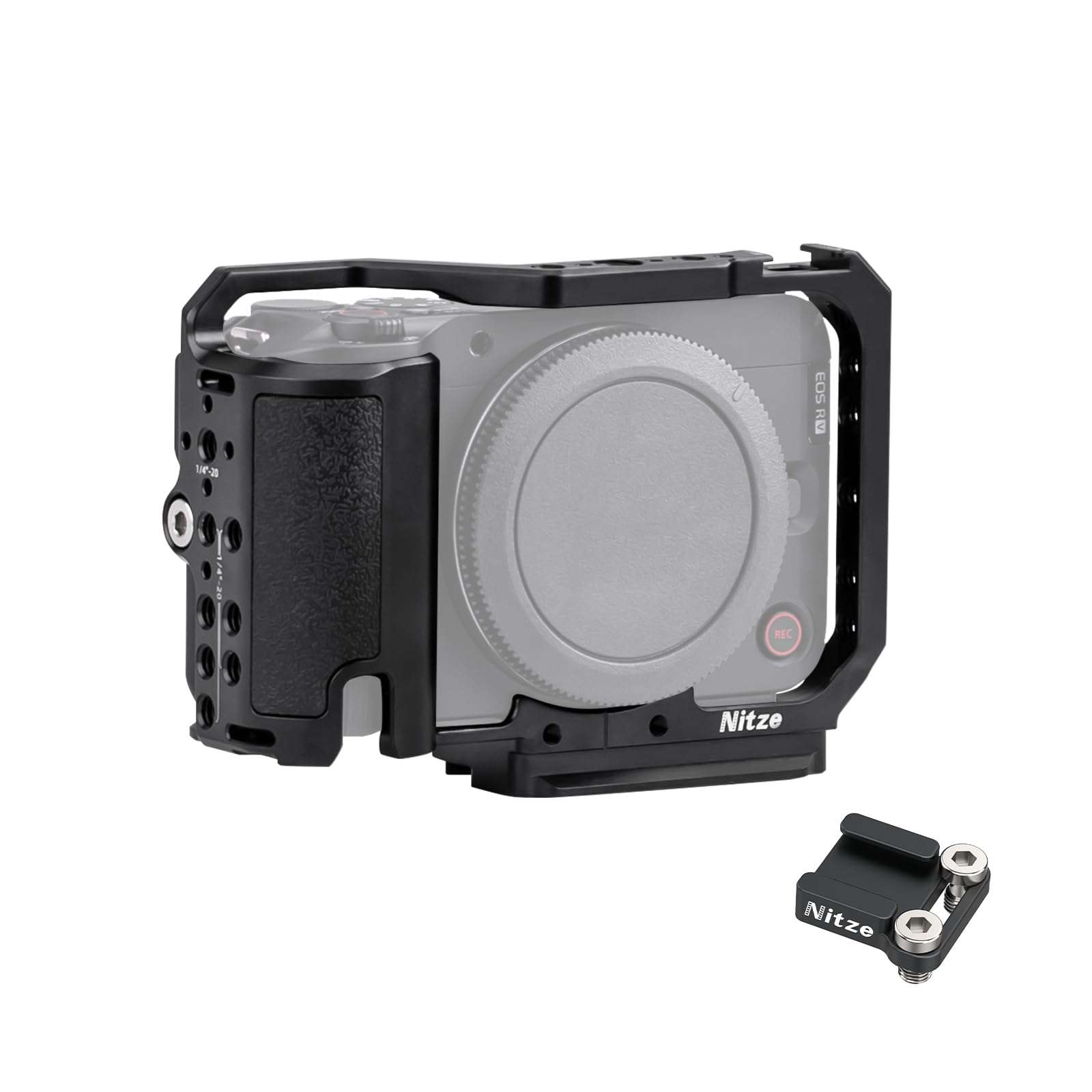Nitze R50V Cage for Canon R50 V Camera, with Cold Shoe Adapter and Built-in Ergonomic Silicone Grip, Quick Release for Arca and Cold Shoe, Supports Vertical Shooting - T-C07A 1