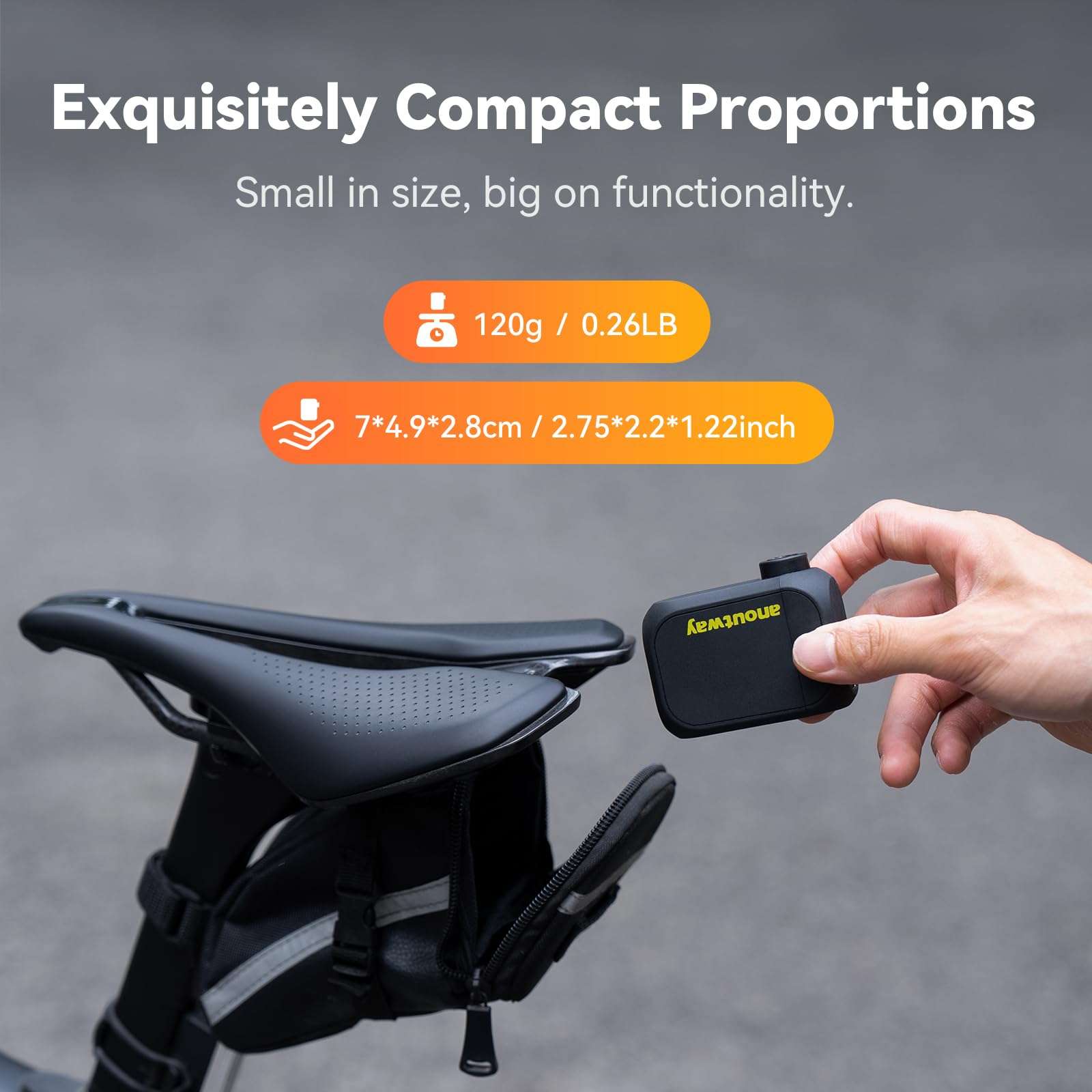 Tiny Pump Bike Pump with Gauge Portable Ultra-Mini 120PSI Electric Bicycle Pump Type-C Rechargeable Battery 5