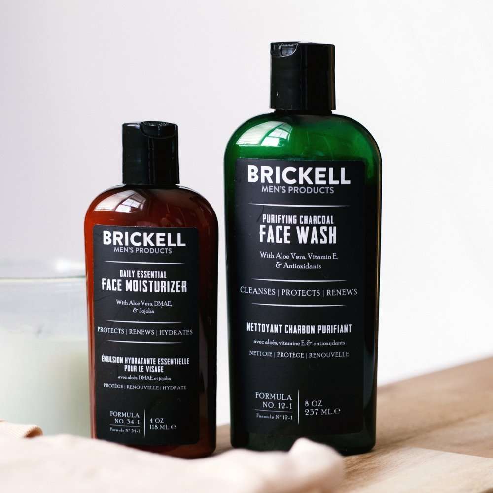 Brickell Men's Daily Essential Face Care Routine II, Purifying Charcoal Face Wash and Daily Essential Face Moisturizer, Natural and Organic, Men's Skin Care Gift Set, Scented 5