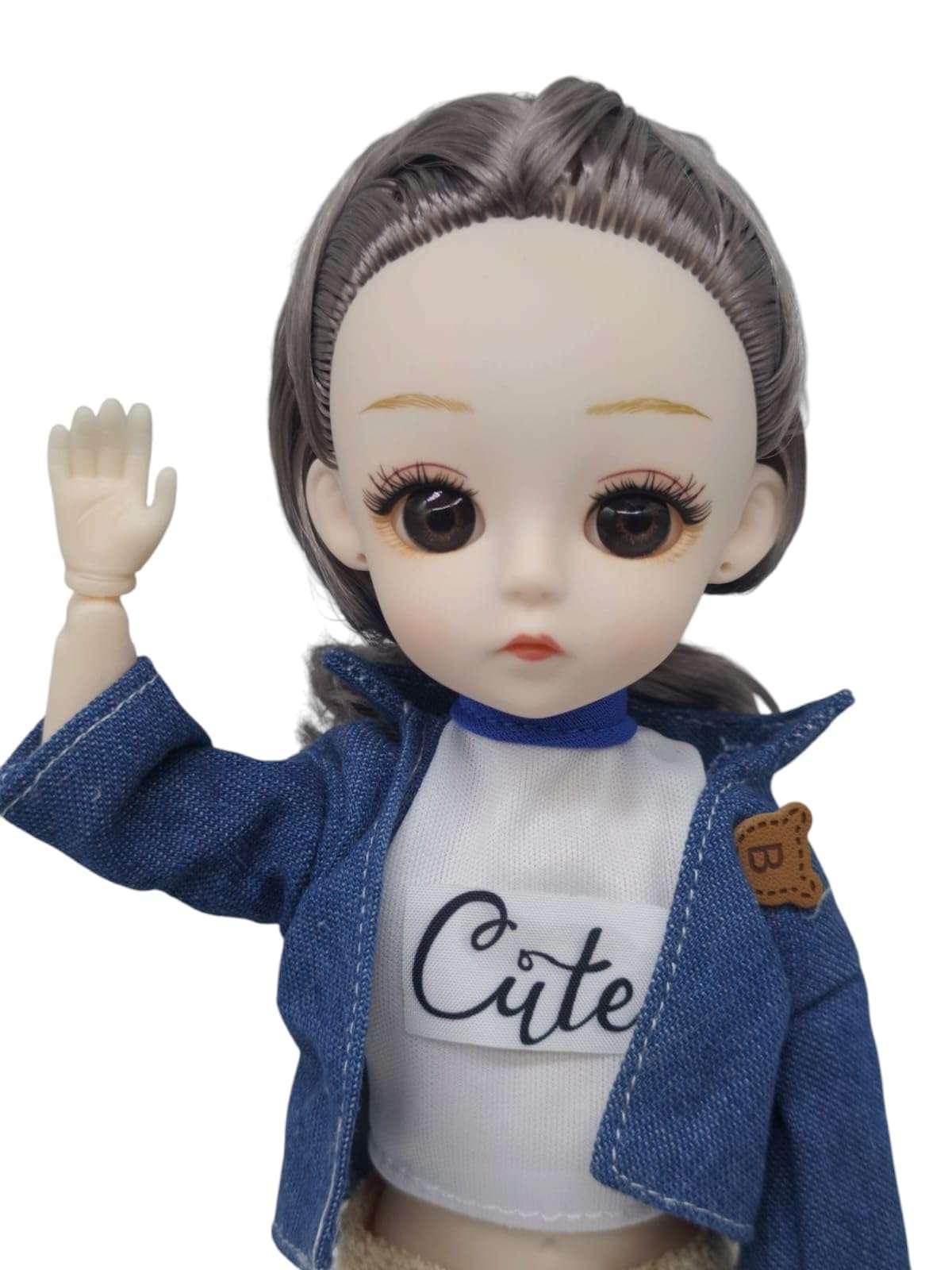 Movable Joint Makeup Cute Girl Fashionable Doll for Girls (Movable Doll Blue Denim Jaket with Full Pant with Cute Tshirt) 3