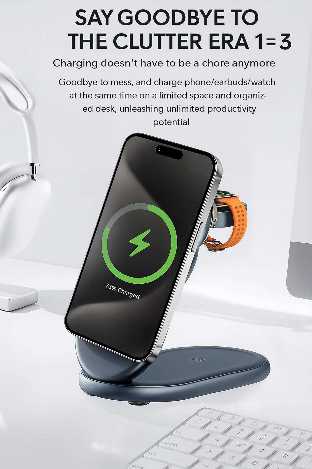 3-in-1 Traveling Magnetic Wireless Charging Station, Foldable Fast Wireless Charger Stand for Phones (12–17 Series), Watch & Earbuds, Portable Phone Charging Station, USB-C Charger 6