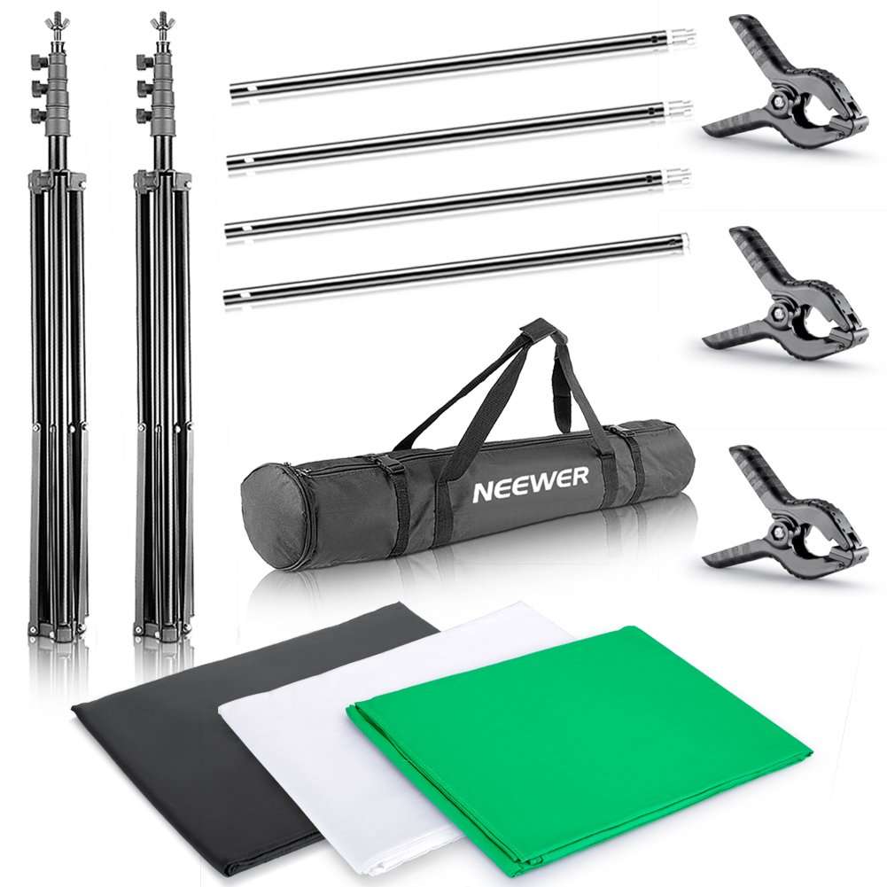 Neewer 8.5ft X 10ft/2.6M X 3M Background Stand Support System with 6ft X 9ft/1.8M X 2.8M Backdrop(White,Black,Green) for Portrait,Product Photography and Video Shooting 2