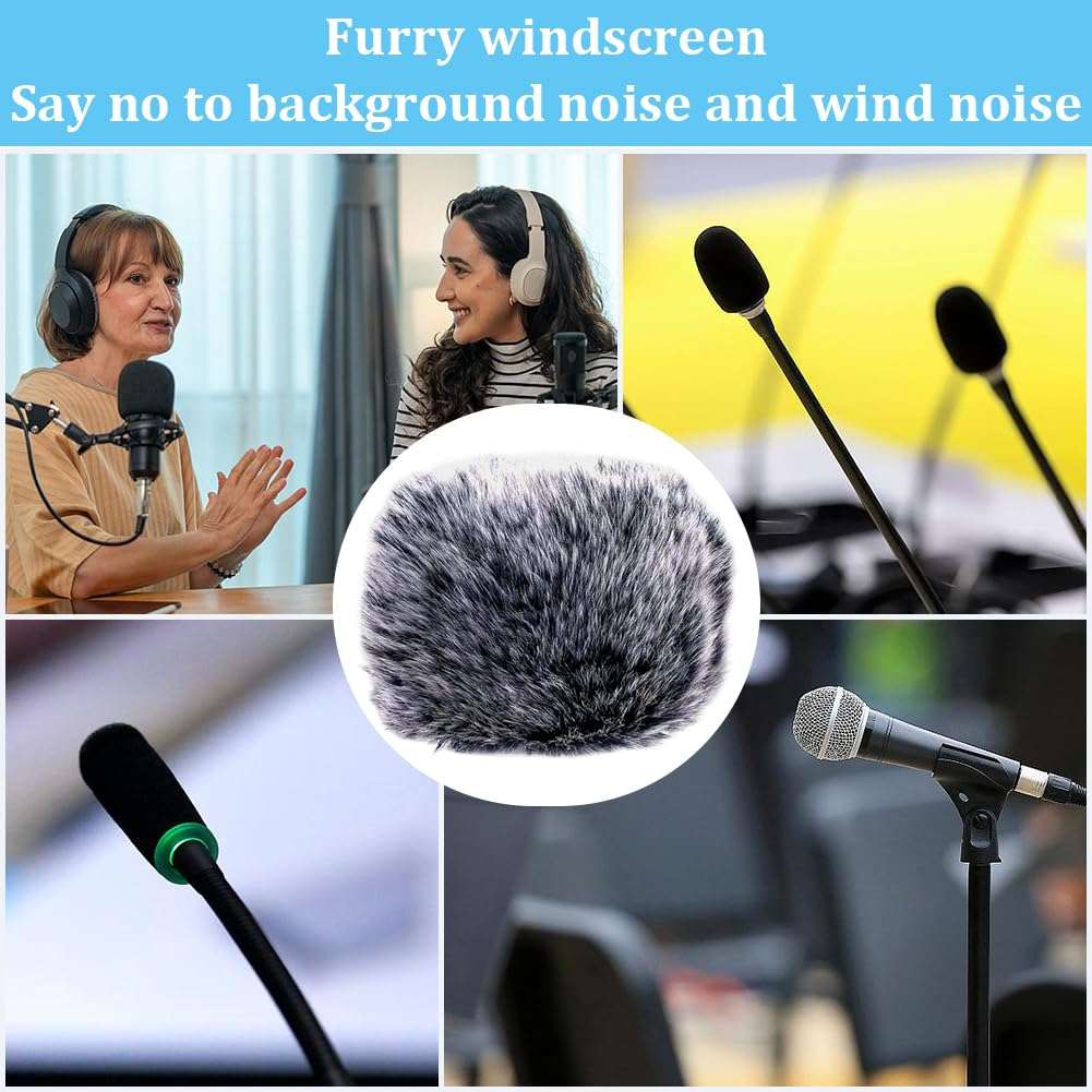CREATCABIN Fluffy Microphone Cover Furry Mic Microphone Furry Windscreen Muff Soft Pop Filter and Windscreen for Karaoke, Studio, and Broadcasting Fits Most Standard 4.53x3.35inch Black 5