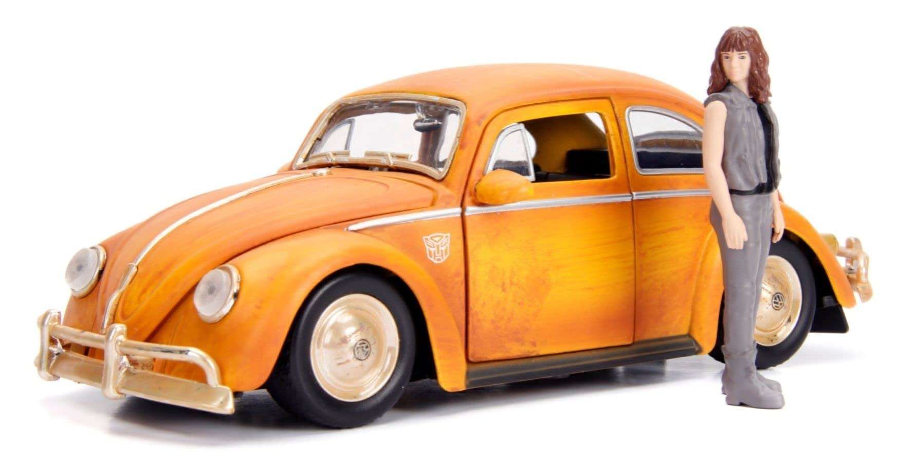 Jada Toys Transformers Bumblebee Volkswagen Beetle Die-cast Car, 1:24 Scale Vehicle & 2.75" Charlie Collectible Metal Figurine, Yellow 1