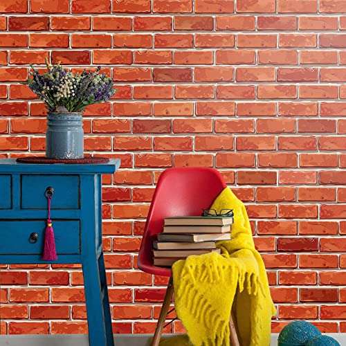 100yellow® 3D Red Brick Wall Wallpaper (26.67 Sq Ft, Self Adhesive PVC Vinyl) 3