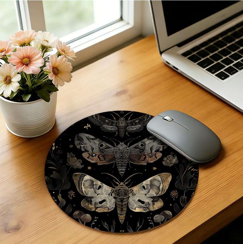 WOOGCHEIR Butterfly Mouse Pad, Boho Butterfly and Moth Mousepad Mouse Mat with Non-Slip Rubber Base for Home Office Desk Accessories, Desk Supplies for Women Office Aesthetic,7.9x7.9 Inch 3