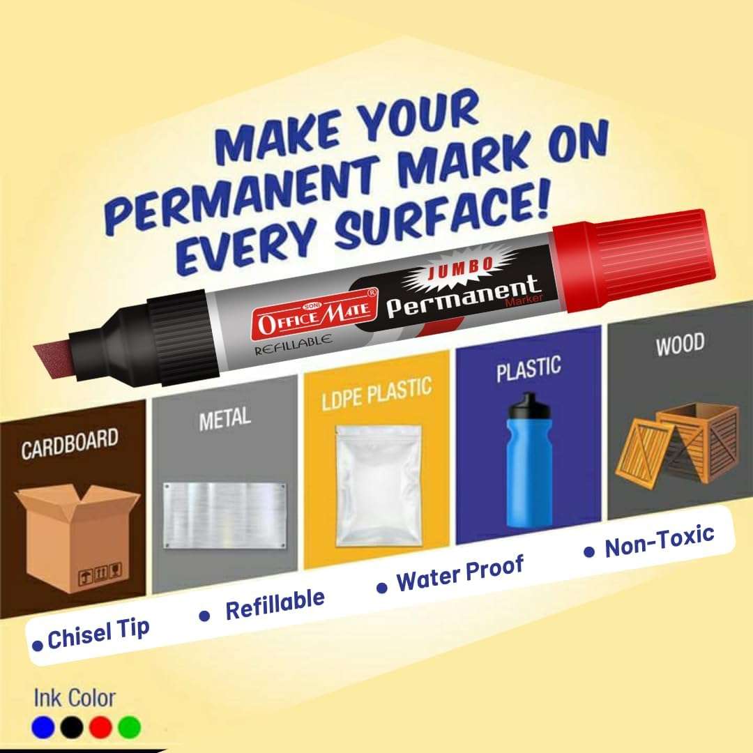 Soni Officemate Jumbo Permanent Marker -(Red 2pcs) 6