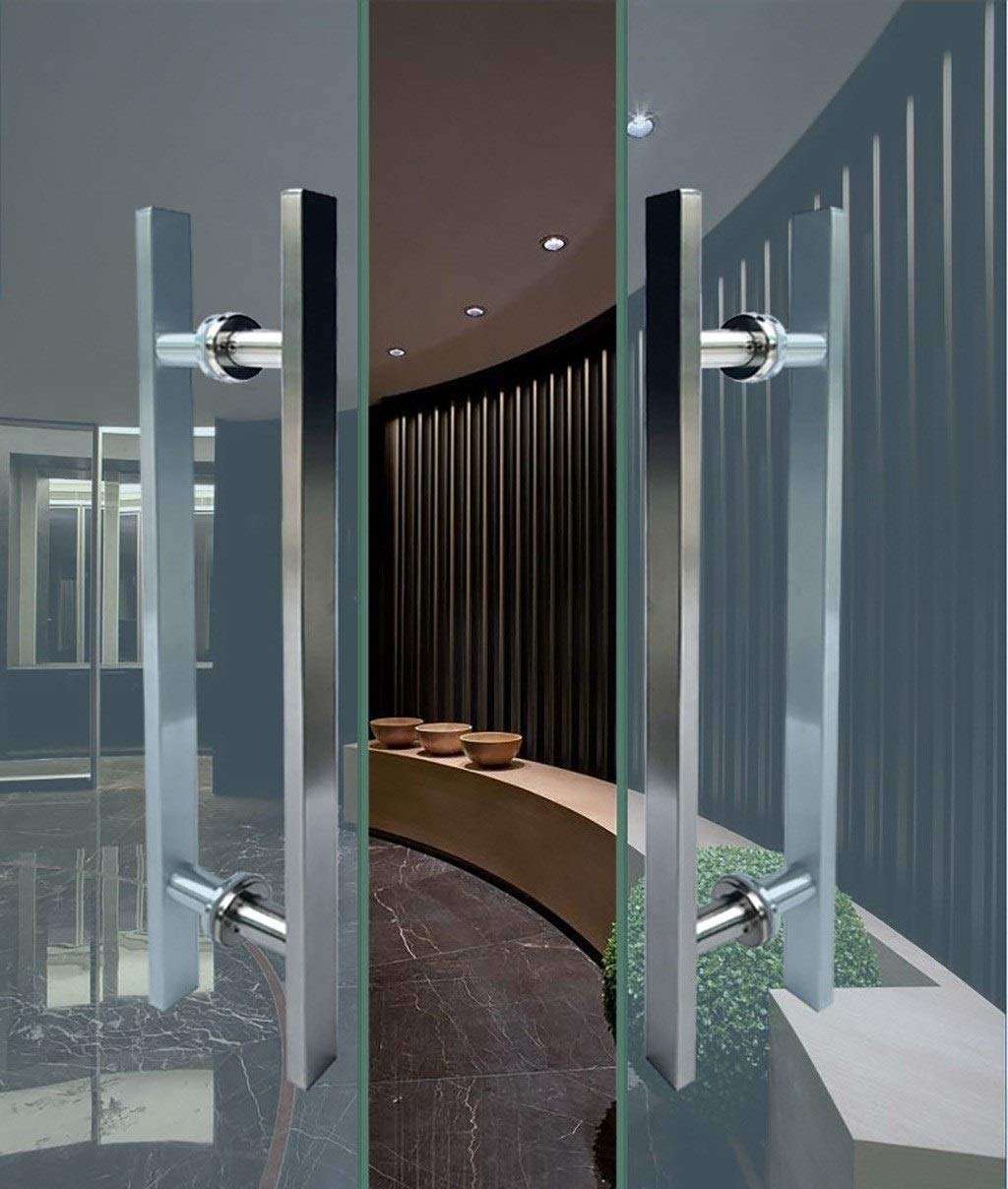 JF-Handrails Heavy Stainless Steel Door Handles, Square Tube Sliding Door Handle, Suitable for Glass Door/Wooden Door/barn Door, 12080cm 3