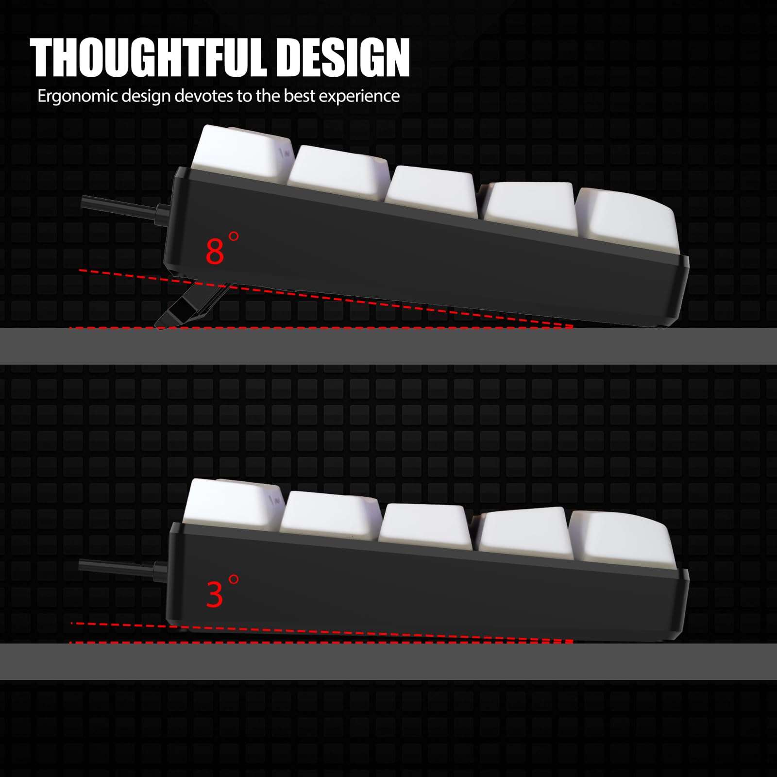 Denash Mini RGB Keyboard, Type C Interface Plug and Play Wired Keyboard DC 5V Mechanical Feeling 61 Keys for for Office (White) 6