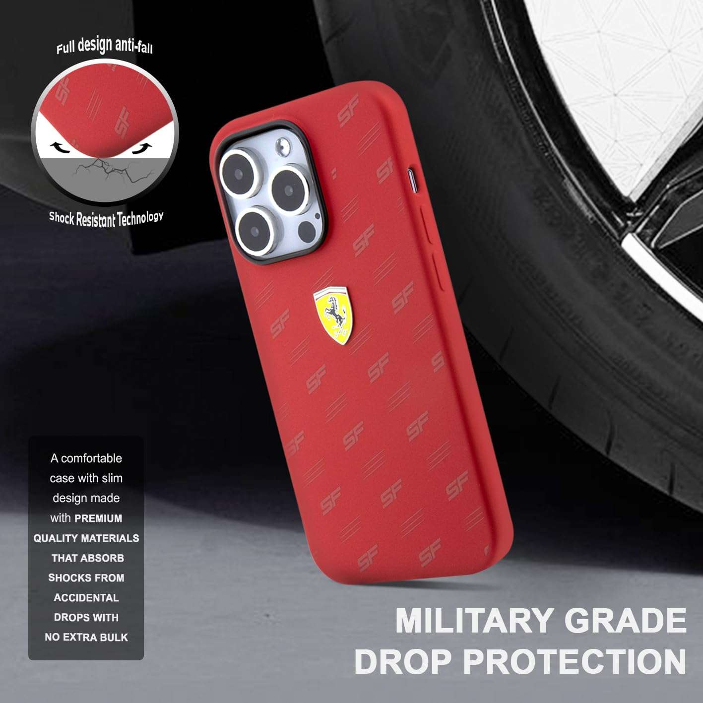 CG MOBILE Ferrari Phone Case Compatible with iPhone 15 Pro Max in Red All-0ver SF, Silicone Smooth, Anti-Scratch, Smooth Protective Case with Easy Snap-on, Shock Absorption & Signature Logo 5