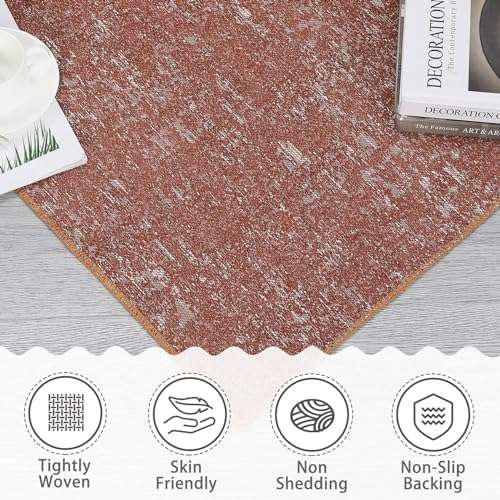 ROYHOME Machine Washable Area Rug, Modern Solid Textured Rectangular Carpet, Stain Resistant Non-Slip, Brick Red, 4' x 6' 3
