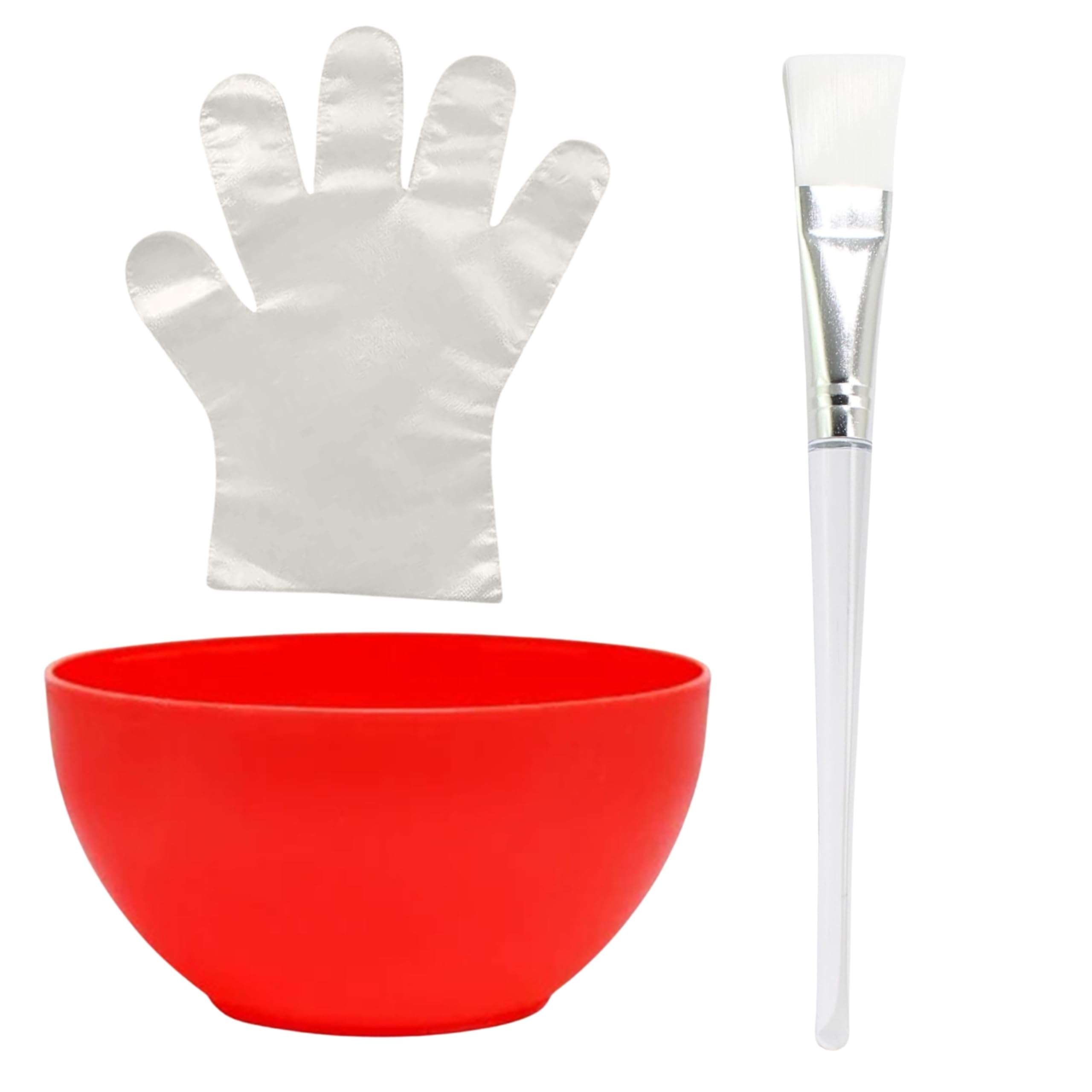 [Ear Lobe & Accessories] Combo Pack (1 Pc Face Pack Mixing Bowl (200 ml) | 1 Pc Transparent Handle Face Pack Brush | 50 Pcs Hand Gloves) (Color May Vary) 1