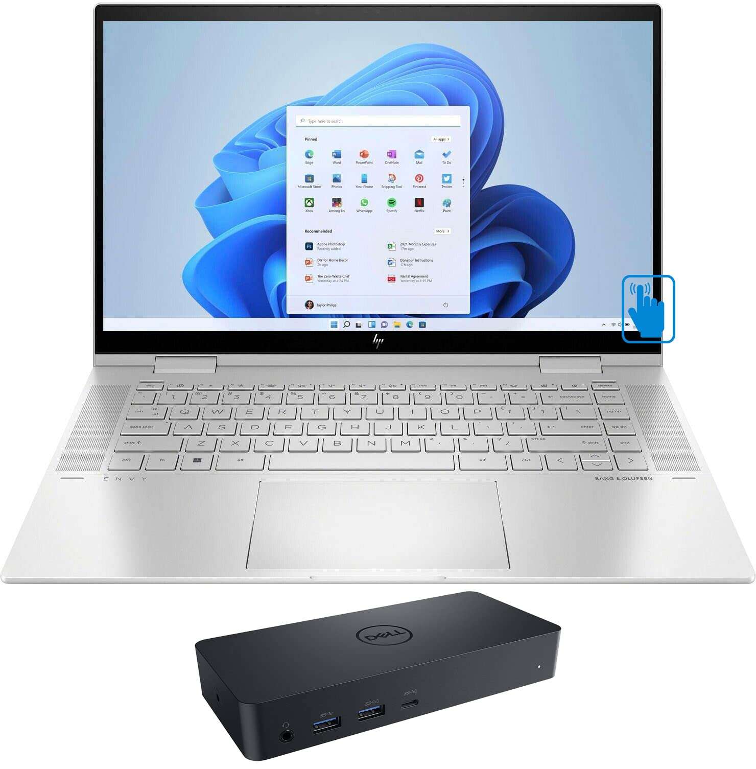 HP Envy x360 15-ew00 Home & Business 2-in-1 Laptop (Intel i7-1255U 10-Core, 64GB RAM, 1TB PCIe SSD, Intel Iris Xe, 15.6" 60Hz Touch Full HD (1920x1080), WiFi, Win 11 Pro) with D6000 Dock
