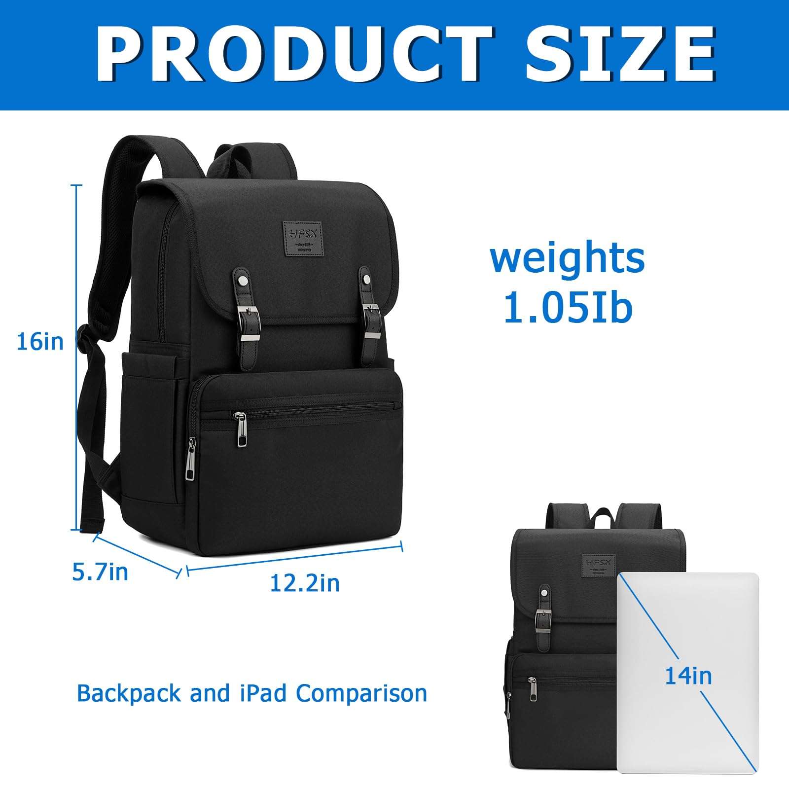 HFSX Anti Theft Laptop Backpack Men Women Vintage Backpack Bookbag College Backpacks Stylish Water Resistant Backpack Fits 15.6 Inch Laptop 3