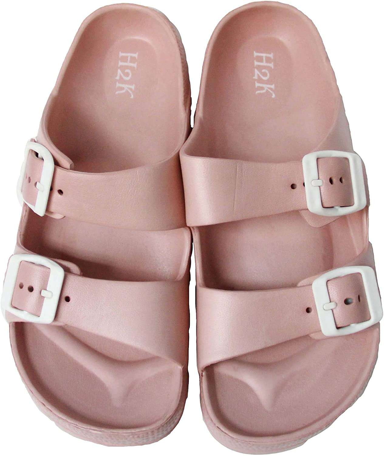H2K Women's Lightweight Comfort Slides Adjustable Double Buckle Platform Sandals Buddy2, Dusty Rose, 10 1