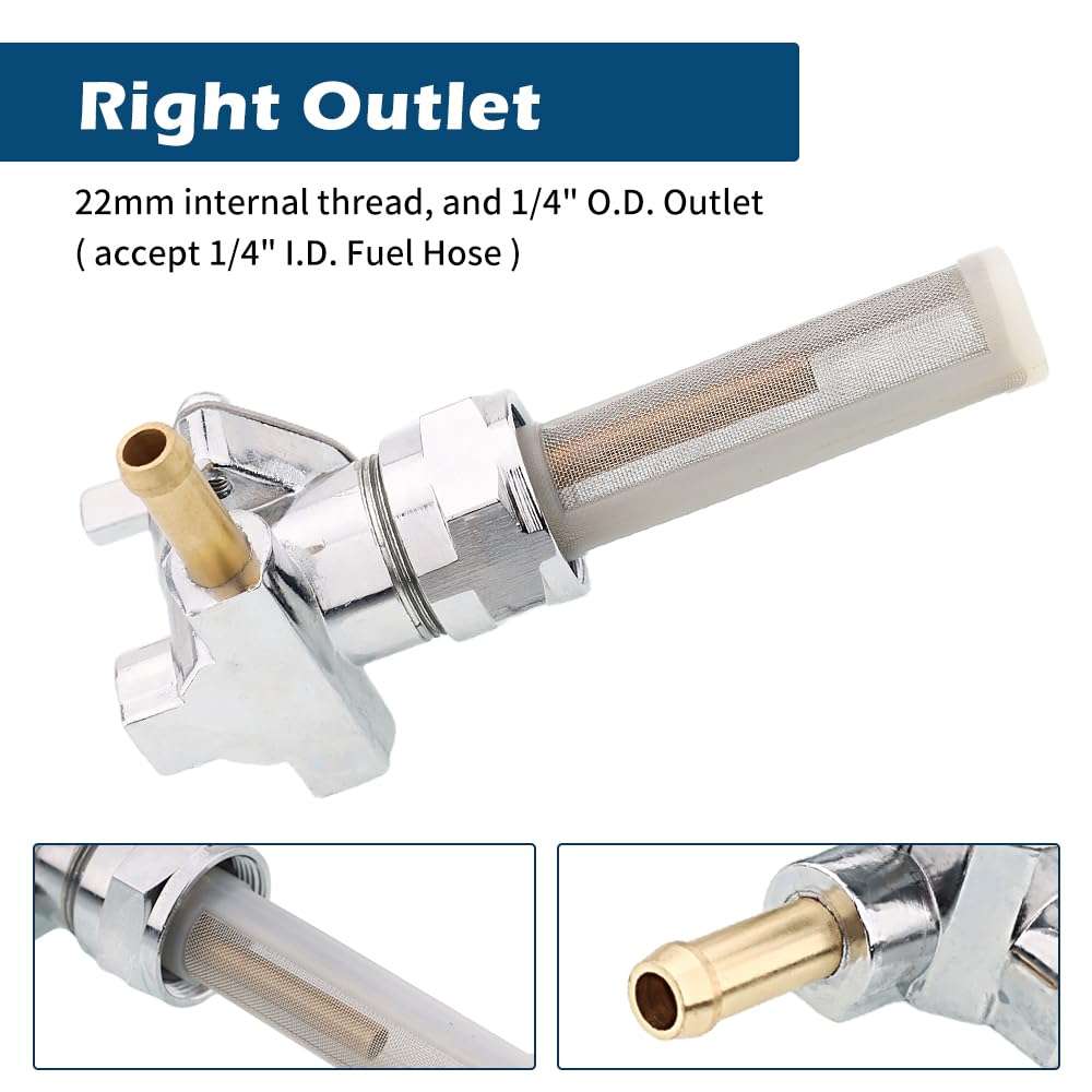 TSUNG 22mm Petcock Fuel Valve Shut Off Tank Switch Compatible with Harley Davidson Sportster Big Twin Dyna Electra Glide Heritage Softail Springer Low Rider Tour Glide (Right Outlet) 6