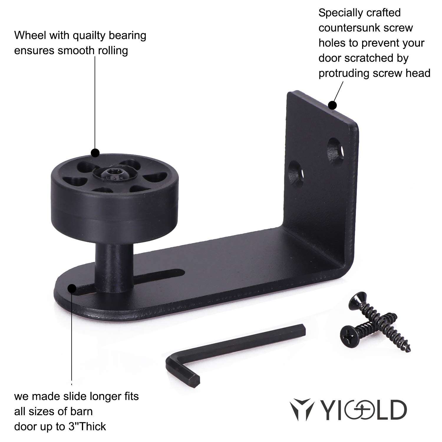 YIGOLD 8 ft Sliding Barn Door Hardware Kit Heavy Duty Sturdy Factory Outlet Carbon Steel(Additional with 1x Floor Guide Metal,1xHandle Pull and Flush Hardware Set),J Shape Hanger (8ft) 3