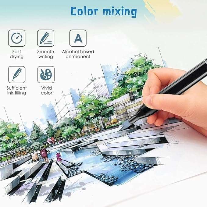 Dkriva® Dual Tip Brush Markers Set - 48 Colorful Sketch Pens for Drawing, Calligraphy & Painting with Carrying Case - Fine & Chisel Tips, Non-Toxic & Smooth Writing for Kids & Adults (80 PCS) 5