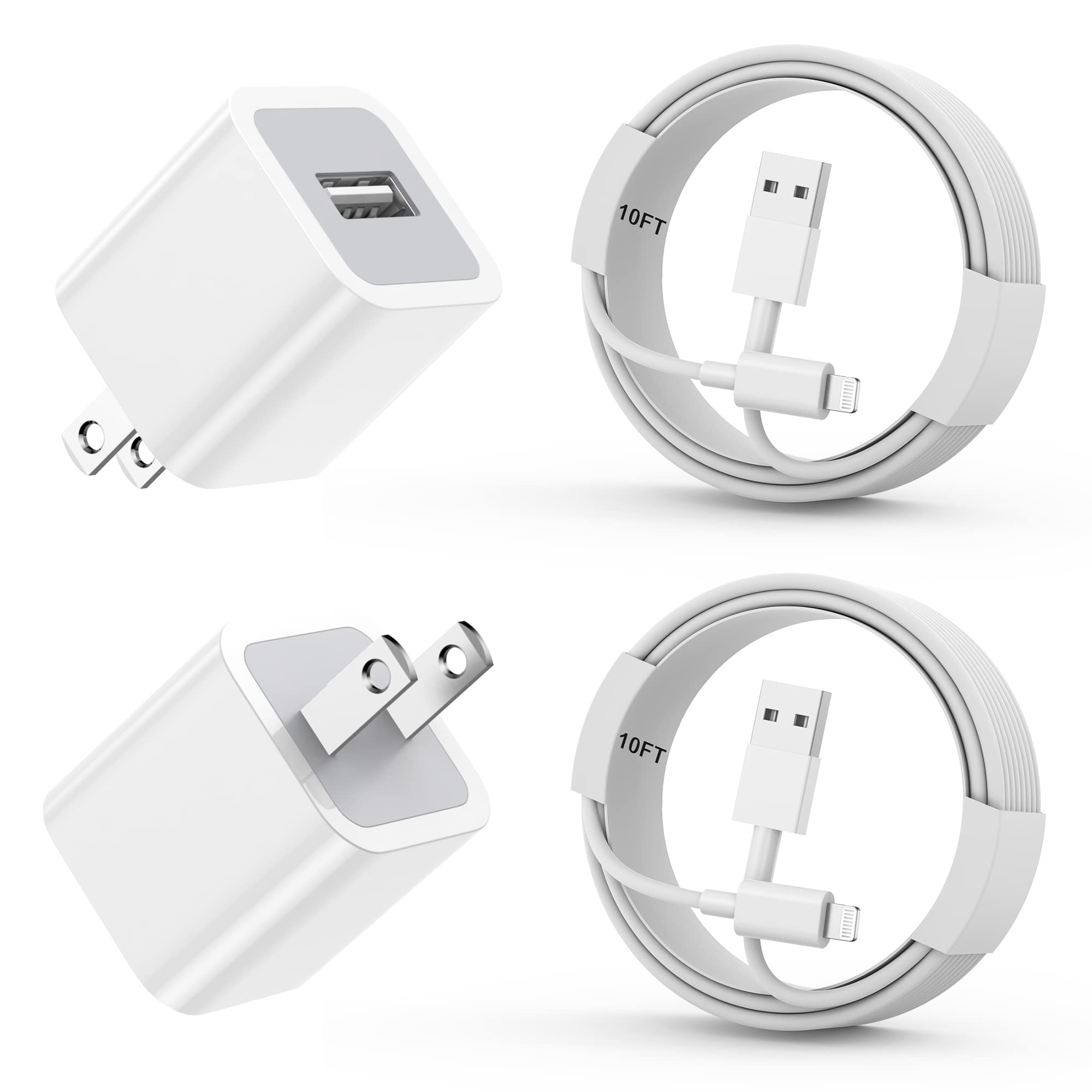 iPhone Charger [Apple MFi Certified] 2Pack 10FT Extra Long Charging Cords USB to Lightning Cable with USB Wall Charger Block Power Adapter Travel Plug for iPhone 13/12/11 Pro Max/SE/XS/X/XR/8/7, iPad