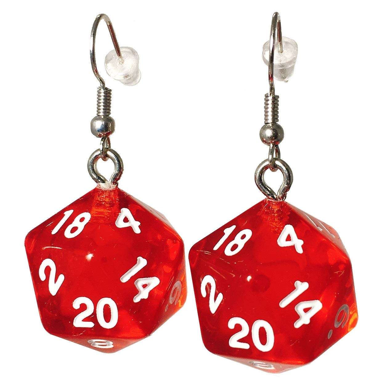 d20 Dice Earrings Translucent Red