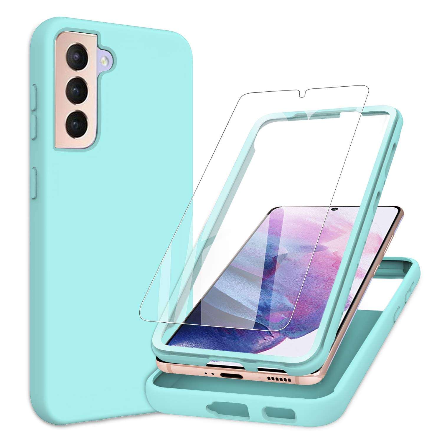 PULEN Samsung Galaxy S30 Plus Case with Screen Protector [1 Pack],Rugged PC Front Cover + Soft Liquid Silicone Non-Slip Back Cover Shockproof Full-Body Protective Case (Green) 1