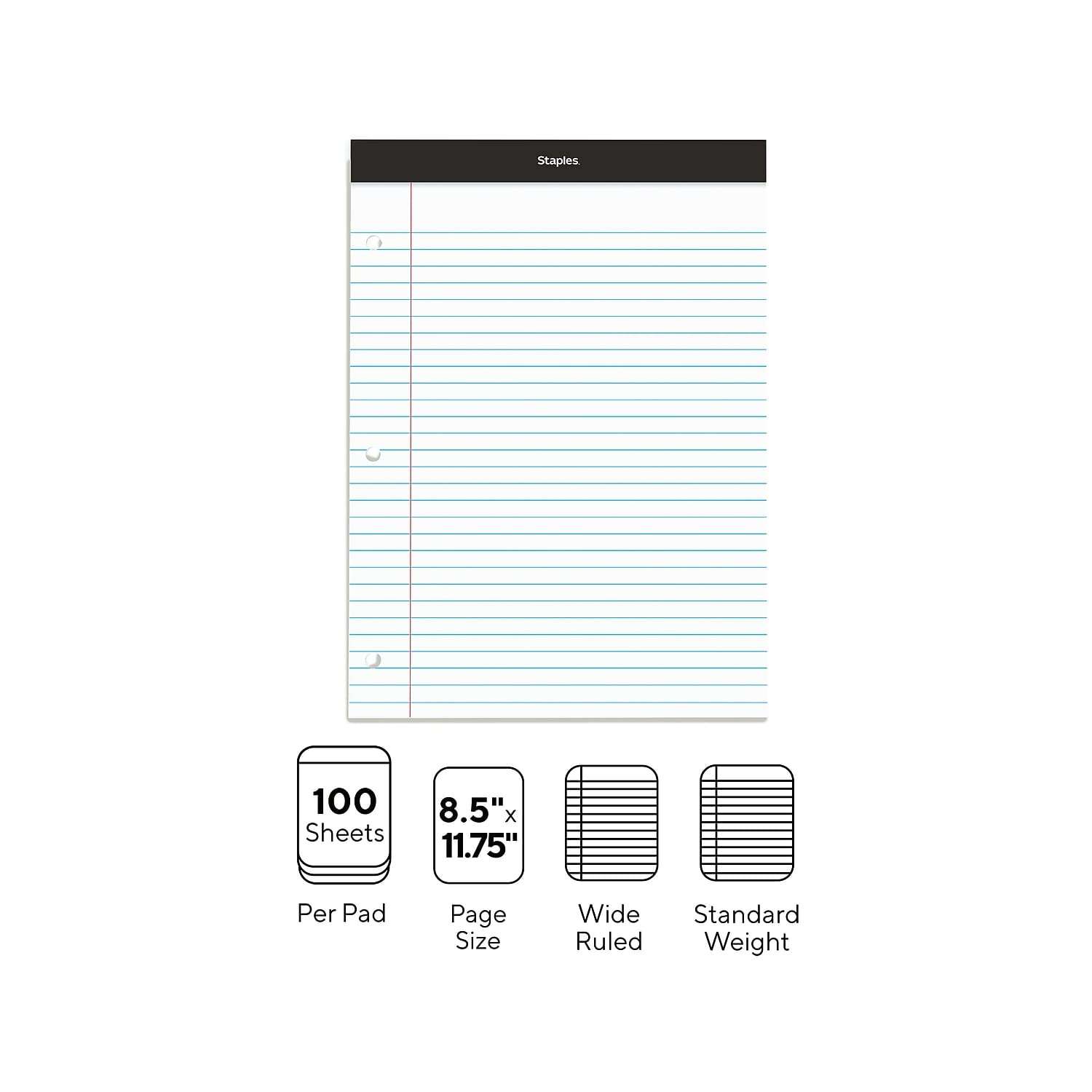 Staples 478900 Double Pad Notepads 8.5x11.75 White 100 Sh/Pd 6 Pd/Pk 4